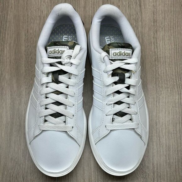 Adidas Shoes Mens Sz 7 Grand Court Tennis Cloudfoam Leather White Camo H04549 - Picture 6 of 12